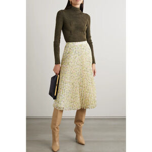 JASON WU Pleated Floral Print Georgette Midi Skirt Yellow Net-A-Porter 4 $495